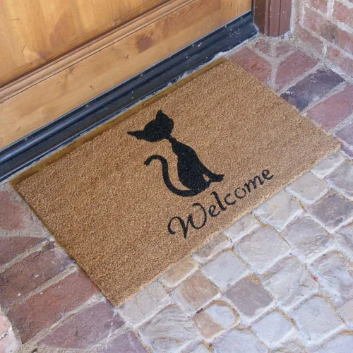 Vista 4 de Rubber-Cal Meow Welcome Mats Felpudo para gatos, 18 x 30 pulgadas, color marrón
