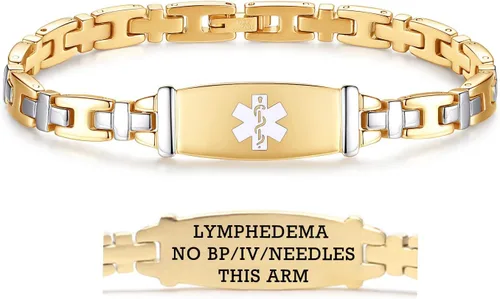 Vista 115 de LinnaLove Lady Medical Alert - Pulseras médicas de acero inoxidable para mujer, 7.5 pulgadas