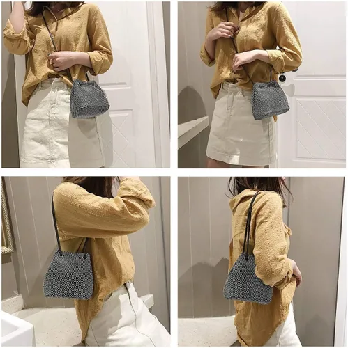 Vista 3 de Ayliss - Bolsa tipo cubo con diamantes de imitación para mujer, que se cruza en el cuerpo, tamaño minipequeño, brillante, de noche