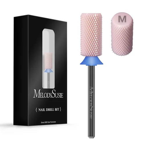 Vista 10 de MelodySusie Brocas de cerámica para uñas, 3/32 pulgadas, chaflán superior plana, puntas de barril grandes, eliminación rápida de acrílico o gel Rosa