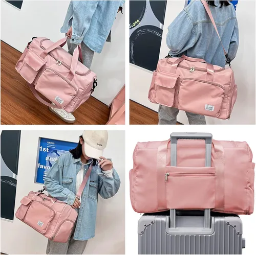 Vista 7 de Bolsa deportiva de gimnasio con compartimento para zapatos, bolsa de viaje con bolsillo separado seco húmedo para hombres y mujeres, bolsa de noche