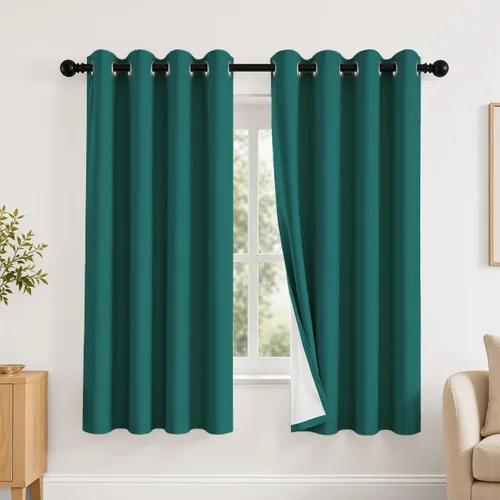 Vista 61 de 2 paneles de cortinas 100% opacas, de peso medio, con aislamiento térmico y ojales para dormitorio, sala de estar, tratamiento de ventana