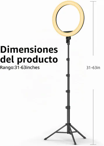 Vista 8 de TODI Anillo de luz de 12 pulgadas con soporte de trípode extensible de 63 pulgadas, anillo de luz para selfie con soporte para teléfono y control