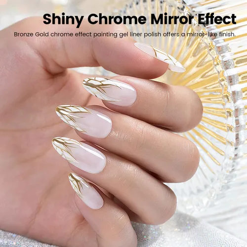 Vista 3 de RARJSM Esmalte de uñas en gel metálico para arte de uñas, 3D efecto espejo, gel de uñas con brillo metálico, 8 ml, pincel fino incorporado, pintura