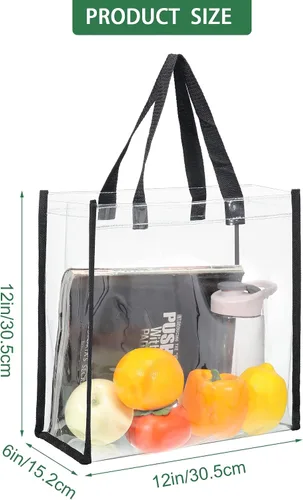 Vista 2 de Paquete de 6 bolsas transparentes aprobadas para estadios, bolsas de plástico transparente con asas, bolsa transparente para estadio, bolsa de playa
