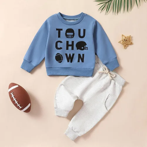 Vista 2 de TBUIALL Kids Outfit Soft Cotton Warm Crewneck Four Color Olive Print Long Sleeved Hoodie Set For Boys Or Infant Girl
