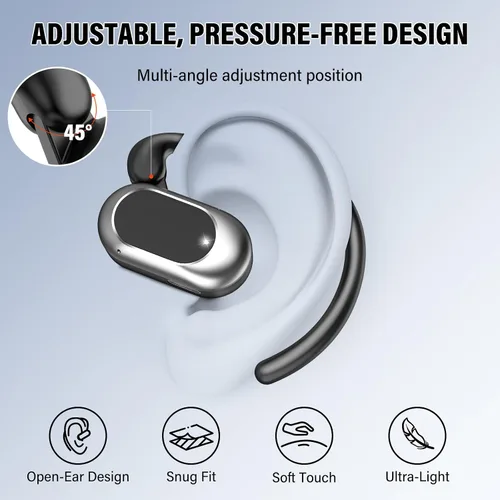 Vista 3 de Auriculares de oreja abierta, Bluetooth 5.4, auriculares de conducción de aire de 36 horas de reproducción con micrófono, auriculares ajustables