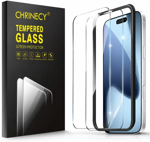 Vista 9 de Paquete de 2 protectores de pantalla para iPhone 17, vidrio templado con marco de alineación, dureza 9H, transparente HD, antiarañazos, sin