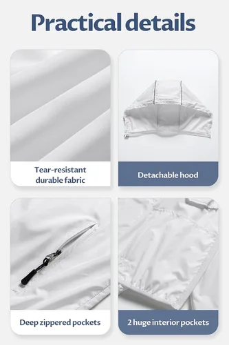 Vista 7 de CREATMO US Abrigos de lluvia impermeables para hombre, chaqueta de ciclismo reflectante con capucha extraíble