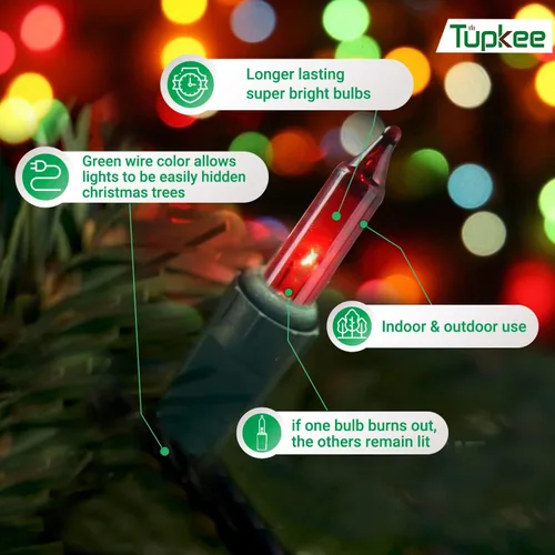 Vista 4 de Juego de luces centelleantes y parpadeantes de Navidad con punta de llama - 8 de 50 luces parpadeantes – 50 bombillas mini rojas, verdes