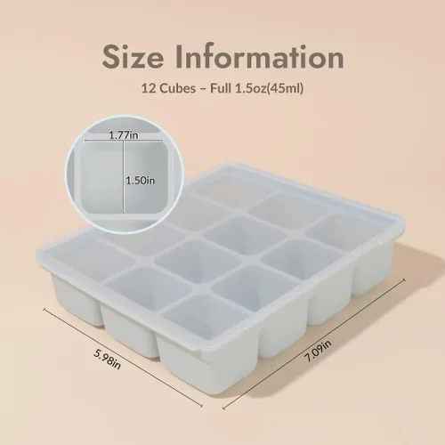 Vista 3 de Bandeja de silicona para congelador, cubos de almacenamiento de comida para bebé con tapa a clip, congelar comida para bebé, sopas, purés, hielo