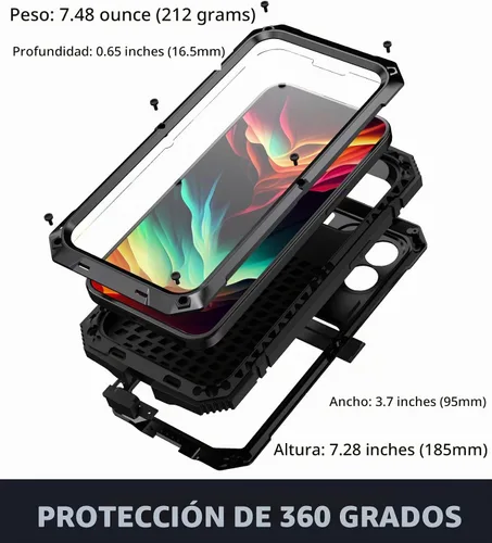 Vista 7 de Lunivop - Carcasa metálica resistente para iPhone 15 Pro Max, color negro