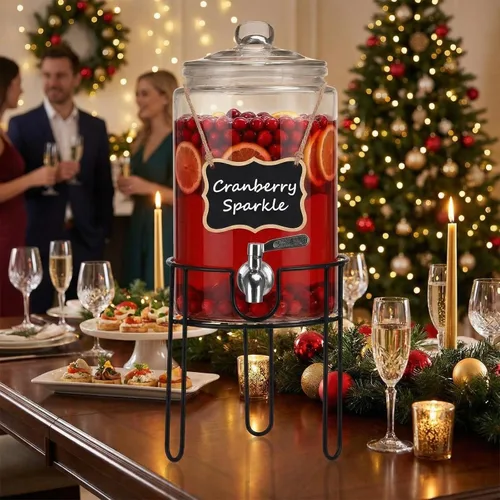 Vista 9 de Dispensador de bebidas de 1 galón con soporte, dispensadores de bebidas para fiestas, Navidad, dispensador de bebidas con grifo 100% a prueba