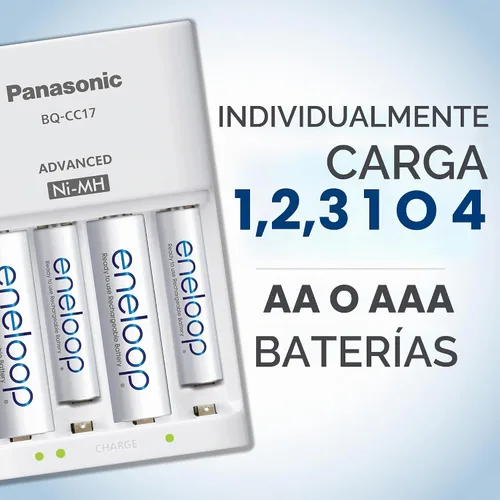 Vista 4 de Cargador de batería Panasonic Advanced celda Individual con Eneloop ciclo de 2100 pilas recargables AA Paquete de potencia Blanco