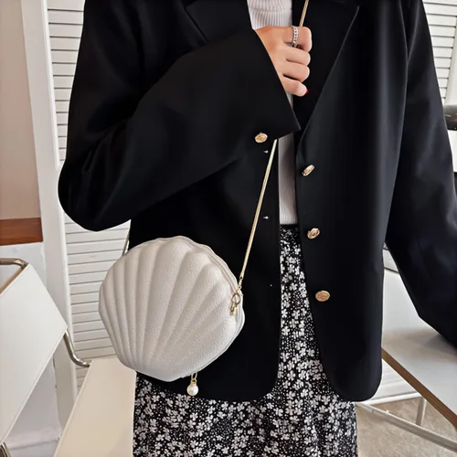 Vista 2 de Mini bolso de mano de noche de concha marina para mujer, bolso cruzado