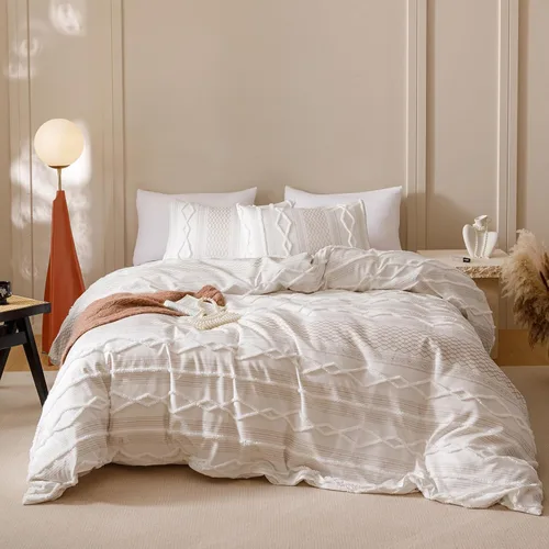 Vista 7 de CLOTHKNOW juego de edredón blanco de tamaño queen con volantes, ropa de cama de estilo granja, juegos de edredón shabby chic para todas las Volantes