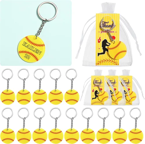 Vista 7 de Huquary 30 Sets Suministros de Fiesta de Equipo Deportivo Llaveros de Nombre Acrílicos DIY Llaveros de Fútbol Softbol Béisbol Regalo para Fiesta