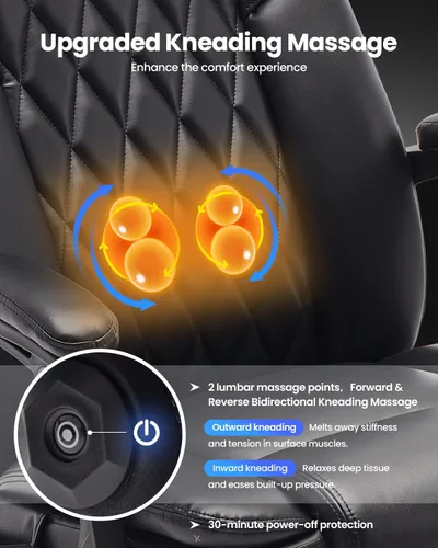 Vista 4 de Silla de oficina grande y alta de 500 libras con soporte lumbar de masaje de amasamiento 3D, sillas de oficina para aliviar el dolor de espalda