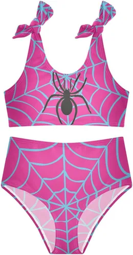 Vista 3 de CaTaKu Traje de baño de dos piezas para niñas, lindo conjunto de bikini tankini hawaiano para playa, traje de baño deportivo para niñas, talla 3-12T