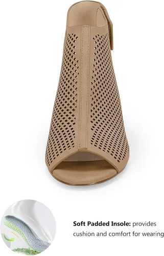 Vista 5 de Coutgo Botines con correa al tobillo para mujer, puntera abierta, tacón grueso y hueco, para mujer