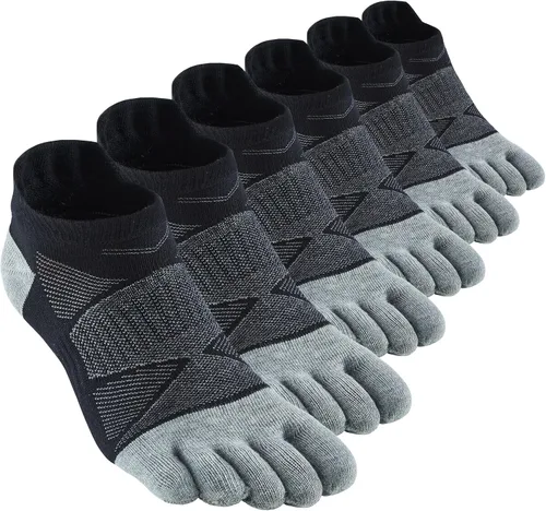 Vista 15 de Fasot Calcetines con dedos para hombre, corte bajo, deportivos, transpirables, de algodón, 5 dedos, punta dividida, paquete de 6 4 Negro