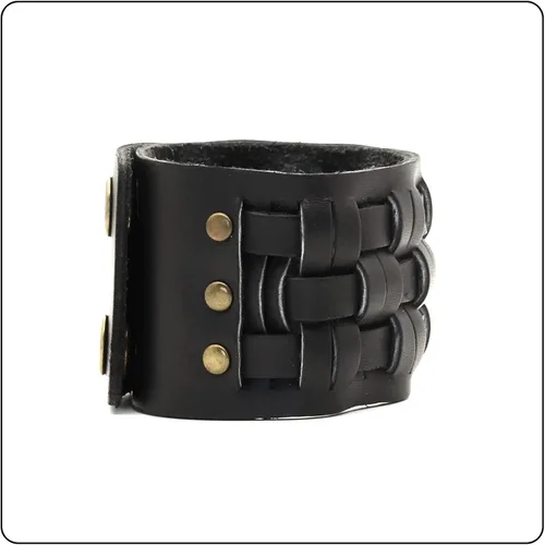 Vista 6 de Punk Rock Snap pulsera trenzada de cuero ancho brazalete brazalete brazalete