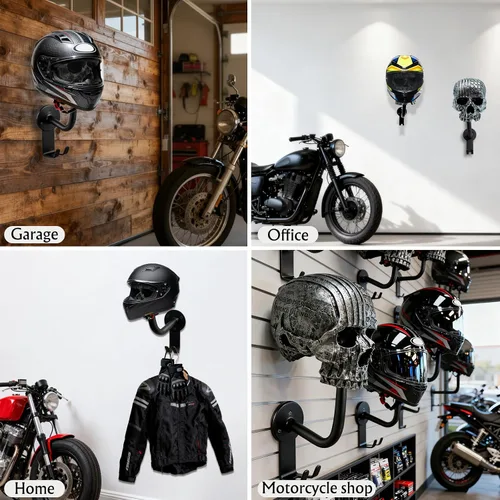 Vista 7 de Soporte para casco, soporte para casco de calavera, soporte de pared para casco con 2 ganchos, colgador de casco para abrigos, gorras, béisbol