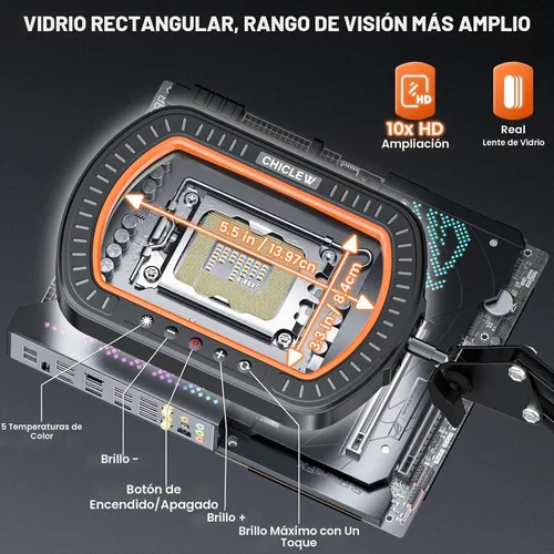 Vista 2 de Lámpara de aumento rectangular 10X, luz de aumento grande con 5 modos de Negro