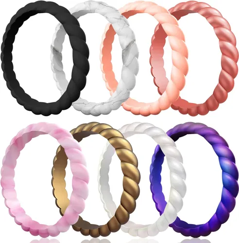 Vista 13 de Egnaro Women's Braided Silicone Wedding Ring, Stylish Stackable Rubber Band