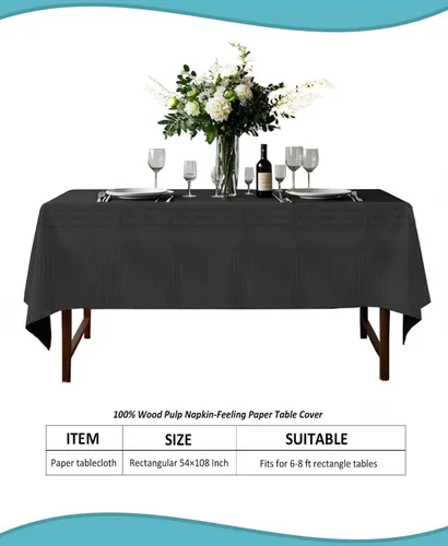 Vista 2 de Black Disposable Paper Tablecloth for Rectangle Tables 4 Pack, 54×108 Inch Waterproof 2 Ply Paper with Plastic Backing, Party Table Cover for
