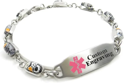 Vista 11 de Medical Alert Bracelet for Women with Engraving - 5mm Steel & Glass