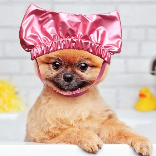 Vista 4 de Leadigol Gorro de baño para perros, gorros de ducha para gatos y mascotas pequeñas, protector de gotas para los oídos, gorro de ducha impermeable