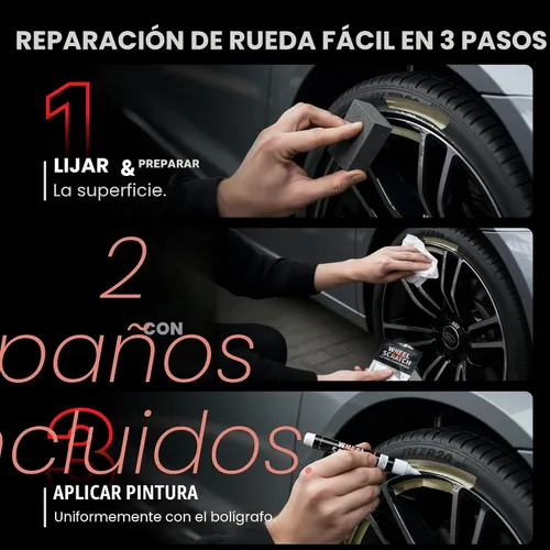 Vista 4 de Wheel Scratch Fix - Kit de retoque de llantas rápido y fácil, colores universales (negro (brillo))