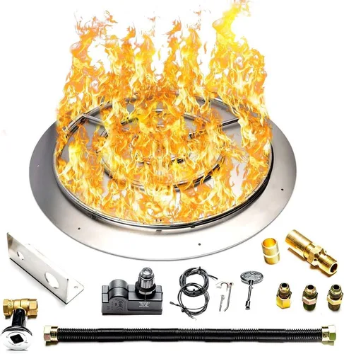 Vista 32 de Kit de sartén y anillo de acero inoxidable para quemador de hoguera, con encendido por chispa para fogatas de propano líquido, sartén de 18