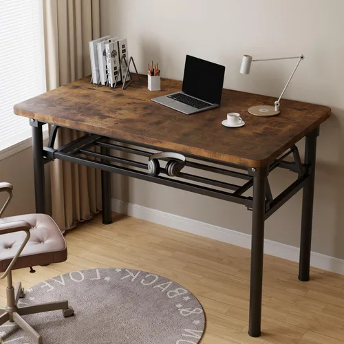 Vista 2 de Folding Desk, 39.4" Foldable Desk for Small Spaces - Space Saving Folding Computer Desk, Portable Compact Design for Home Office, Bedroom, Dorm &