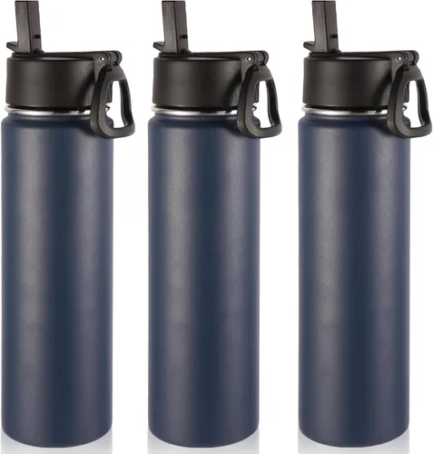 Vista 42 de Volhoply Botella de agua aislada de 24 onzas con tapa con popote, botellas deportivas de boca ancha de acero inoxidable con asa, tazas de vacío