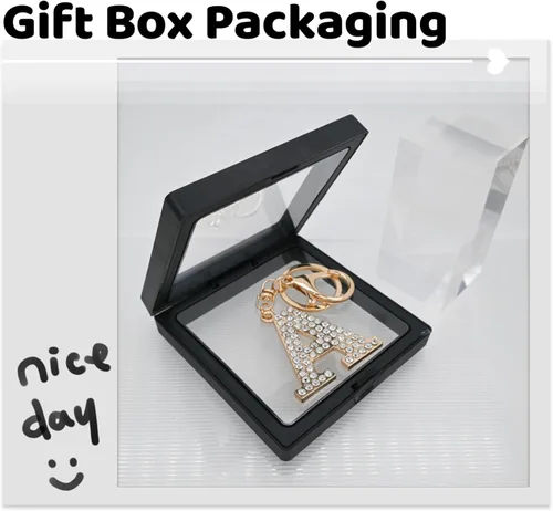 Vista 3 de Llavero de letra con diamantes de imitación brillantes para mujer, elegante y brillante llavero inicial con caja de regalo