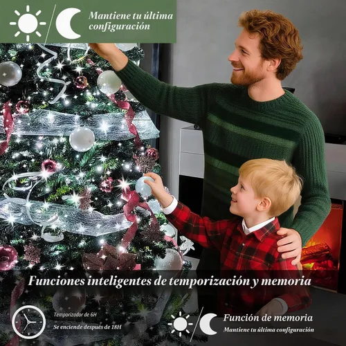 Vista 2 de aneeway 400 luces LED para árbol de Navidad, luces de Navidad de 6.6 pies con control remoto y 8 modos, 16 luces de cadena con función de memoria
