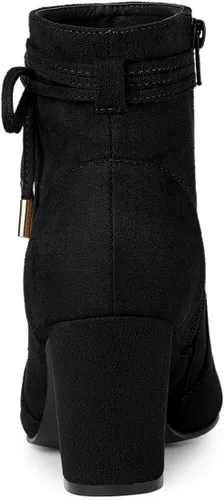 Vista 4 de Allegra K Botines de tacón con cremallera y punta puntiaguda para mujer