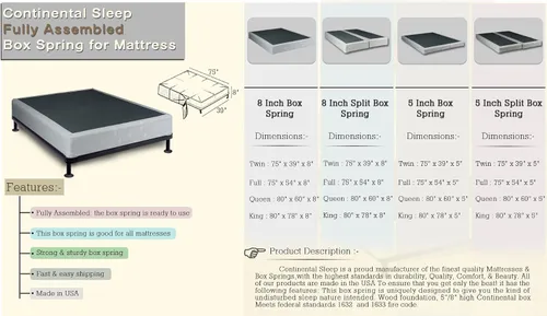 Vista 4 de Continental Sleep Base tradicional de somier/base de madera de perfil bajo de 4 pulgadas para colchón, tamaño matrimonial, beige