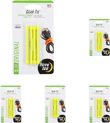 Vista 12 de Nite Ize GT3-4PK-33 Ligadura de goma original, reutilizable, ligadura de goma retorcible de 3 pulgadas, amarillo neón, paquete de 4, fabricado
