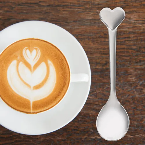 Vista 2 de Cucharas Cucharas de café con forma de corazón, cuchara de postre de acero inoxidable, cucharas de helado, cucharas de té, cucharas de amor