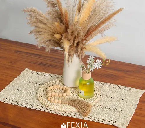 Vista 5 de FEXIA Juego de 6 manteles individuales bohemios, decoración de mesa de macramé y manteles individuales estilo casa de campo de arpillera de algodón