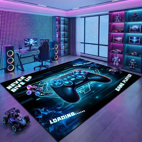 Vista 10 de Alfombra de suelo con estampado de videojuegos 3D para niños, alfombra pequeña roja para dormitorio, tapete de piso para habitación de niños