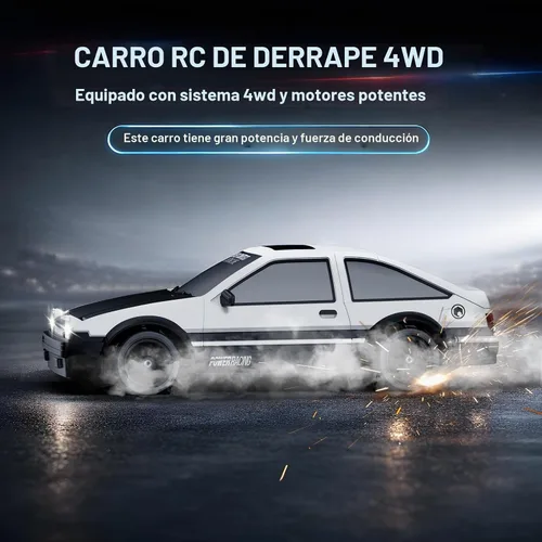 Vista 3 de Auto de control remoto RC Drift Car 2.4GHz escala 1:24 4WD 15KM/H Modelo de vehículo de alta velocidad con luces LED Neumático de Derrape Coche