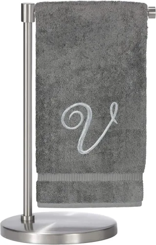 Vista 60 de Script R - Toalla de baño con monograma, regalo personalizado, 27 x 54 pulgadas, juego de 1 toalla bordada con texto dorado, 100% algodón turco Navy