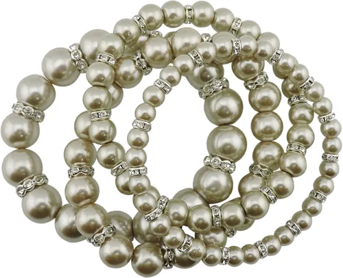 Vista 10 de Coiris 4 unids/set imitación perlas pulseras cristal mujeres multi capa (BR1113)