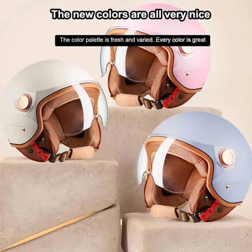 Vista 6 de Casco vintage de cara abierta 3/4 para hombres y mujeres, aprobado por el DOT para adultos, casco retro para motocicleta, casco de ciclomotor
