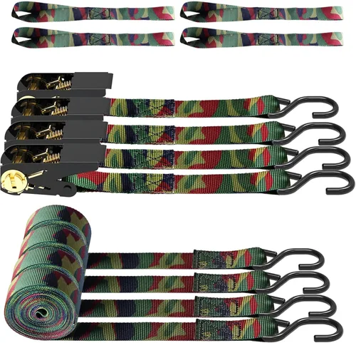 Vista 8 de AWELCRAFT Paquete de 4 correas de trinquete, correas de trinquete de 1 pulgada x 15 pies, resistencia a la rotura de 1500 libras con gancho en S, 4