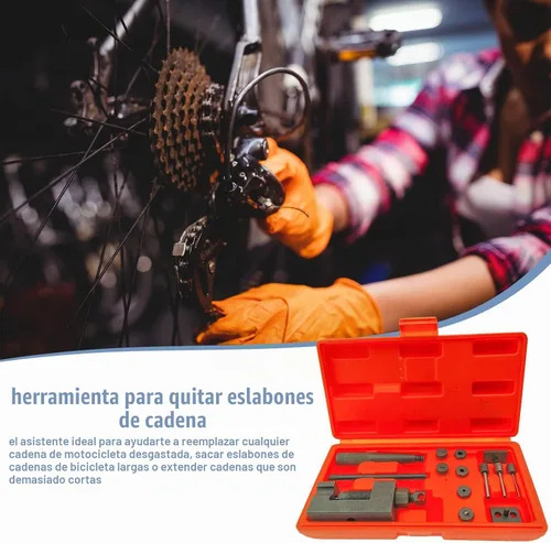 Vista 7 de Kit de herramientas para romper cadenas de motocicleta, juego de herramientas de remache de cadena de 18 piezas